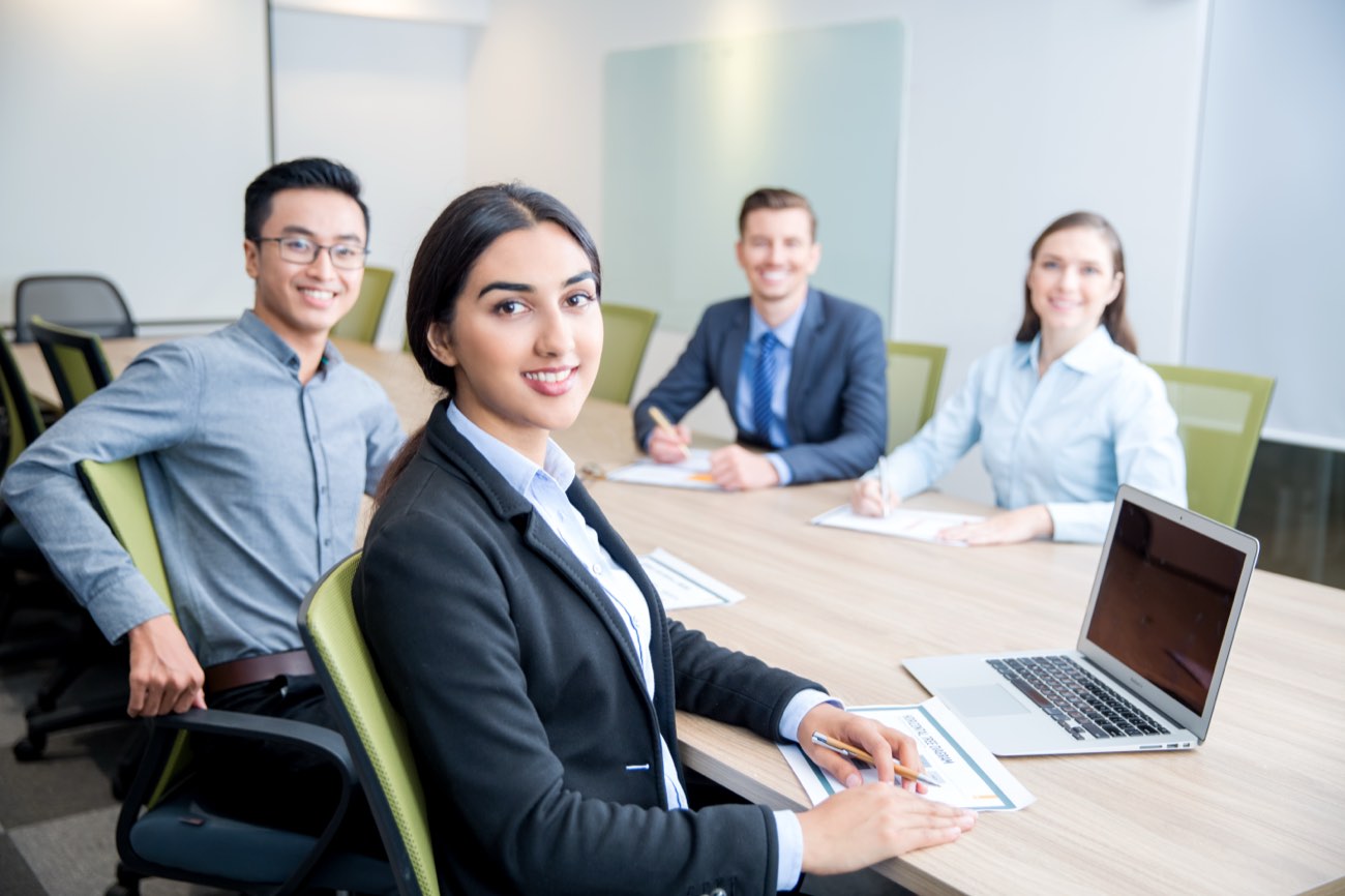 A diverse team in a workplace meeting